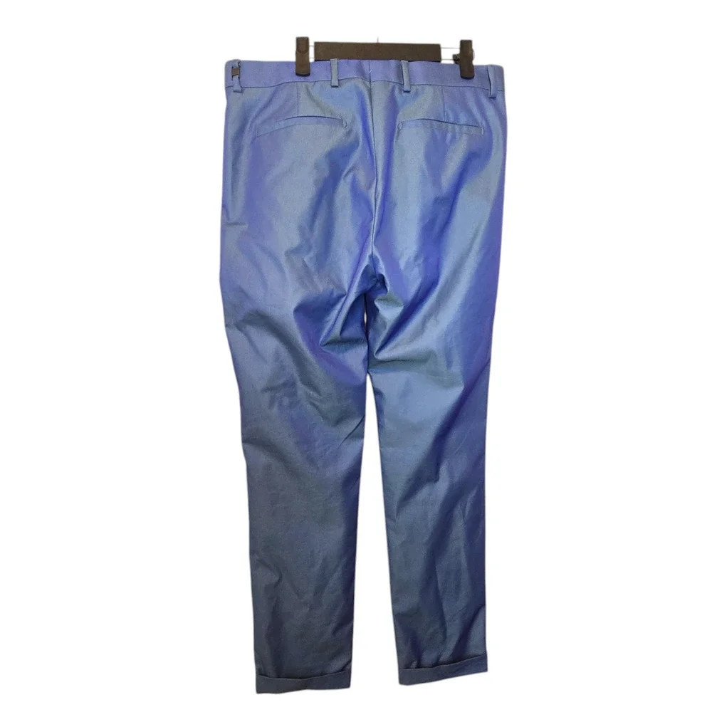 Nwt Givenchy men's blue green sheen straight pants cuffed metallic 48 medium